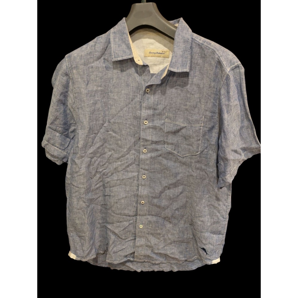 Tommy Bahama Shirt Mens Large  100% Linen Short Sleeve‎ Button Up Casual Cruise